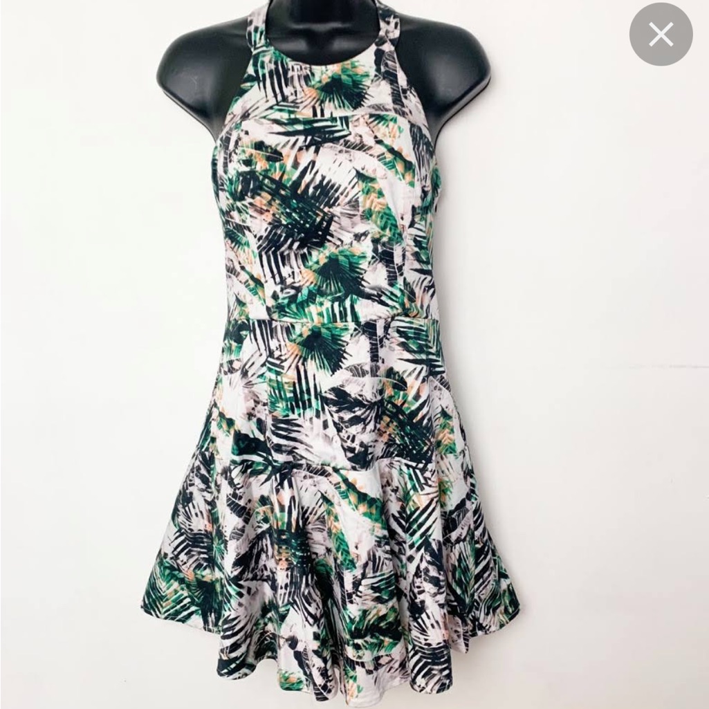 New Parker Leona Tropical Palm Print Jungle Halter Mini Dress Size Xsmall Nwt